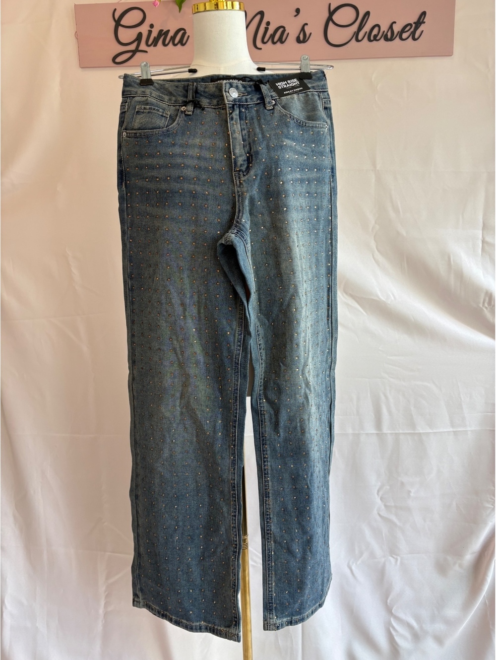 Ashley Mason Premium High Rise Straight Jeans Size 3/26 with Gold Stud Detail